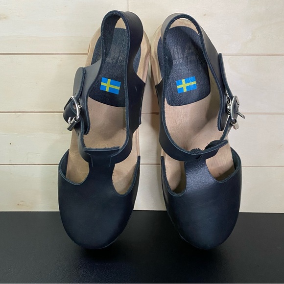 Mia Madeline Swedish Clogs Women's Size 7.5 Shoes EU38 Black Leather Wooden - Picture 8 of 11